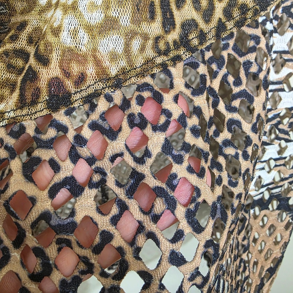 Multiples Womens Vest Animal Print Mesh Draped Open Front Sleeveless Brown Sz M - Picture 13 of 13